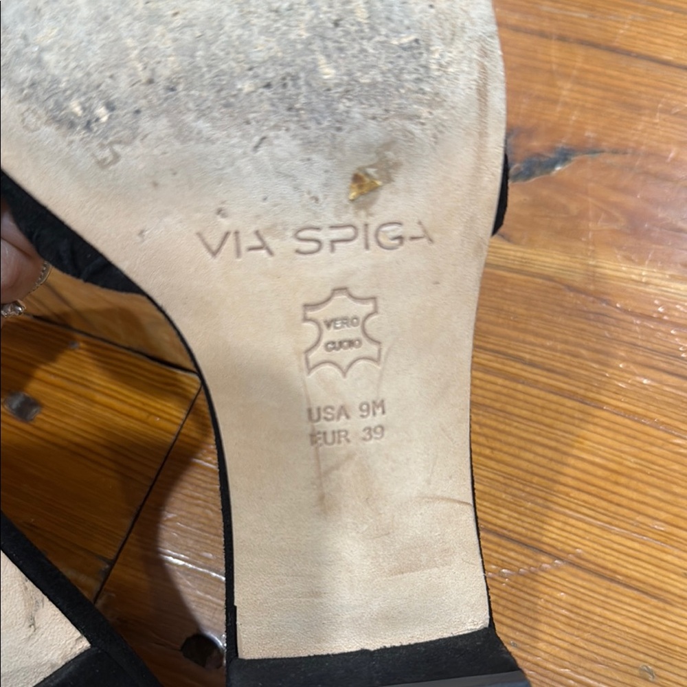 Via Spiga Black Mules Sleek Suede Comfort Slide On Block Heels Shies Size 9 39 - Picture 6 of 10
